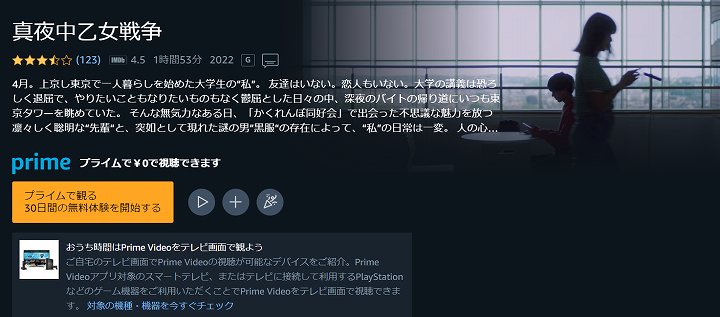 真夜中乙女戦争 アマゾンプライムビデオ