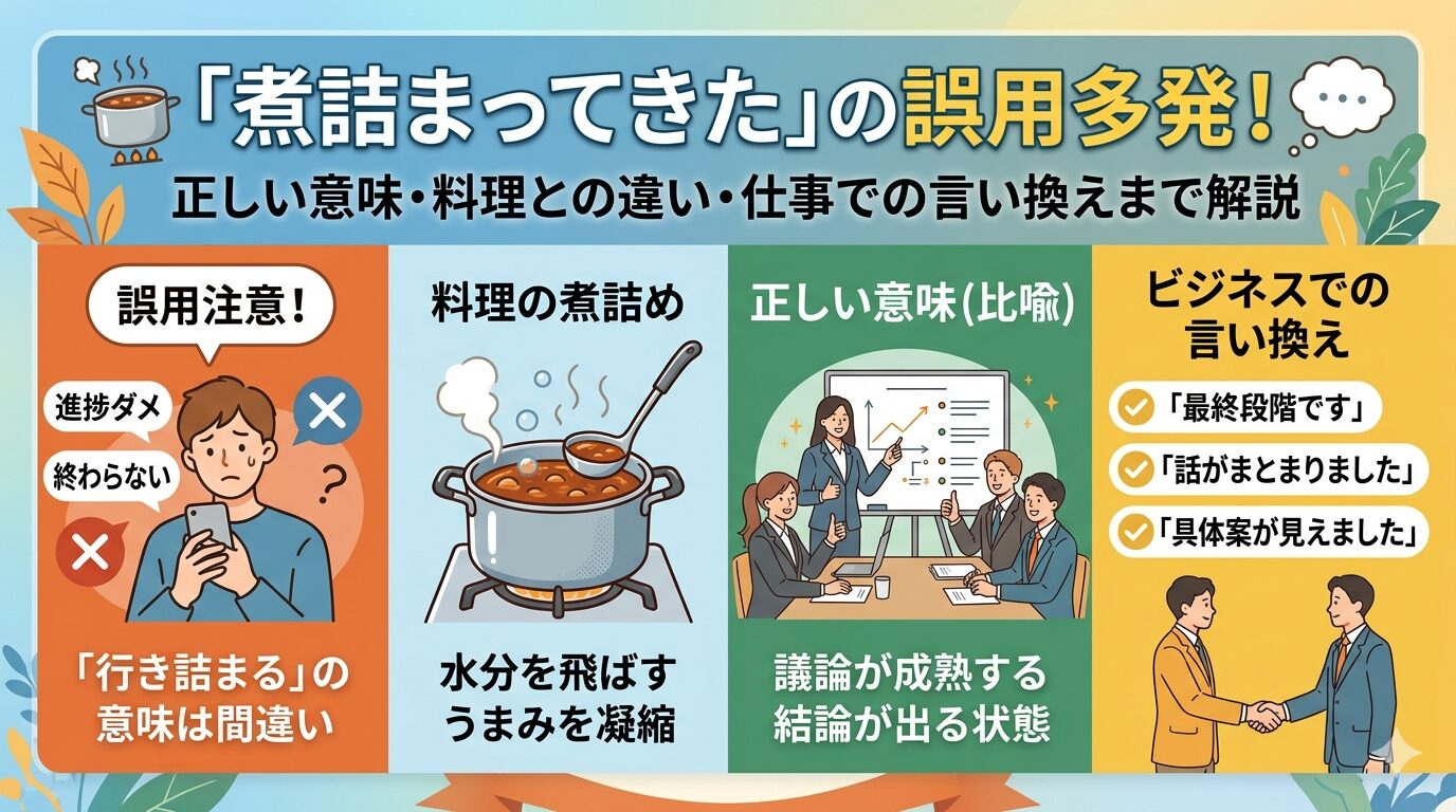 煮詰まる 意味 誤用